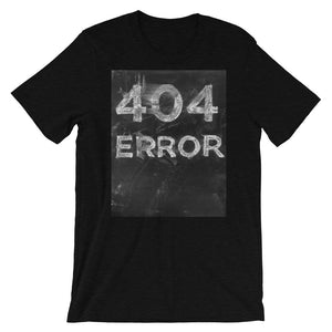 heather black t-shirt with 404 Error chalk design